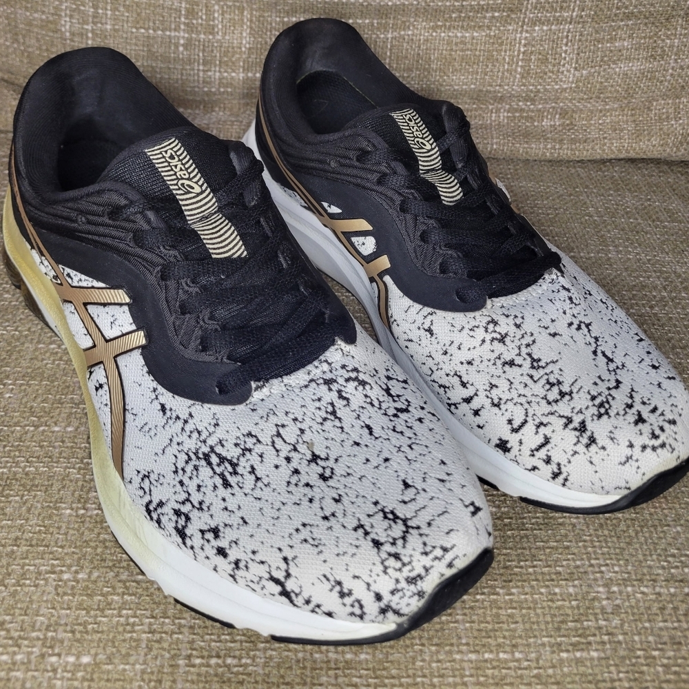 Asics Black, White, and Gold Sneakers